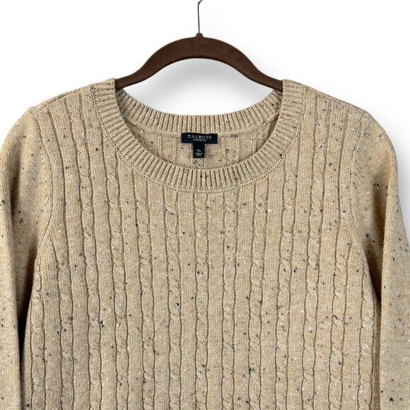 Talbots Sweater Womens Plus Petite Sz Xp Beige Speckle Cable Knit Button Sleeve - Picture 4 of 11